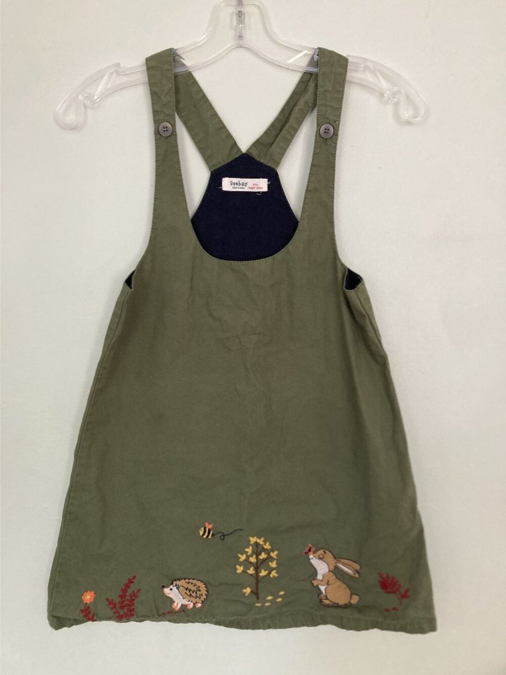 Beebay Kids Olive Green Embroidered Pinafore Dress With Woodland Theme 8 Years 1